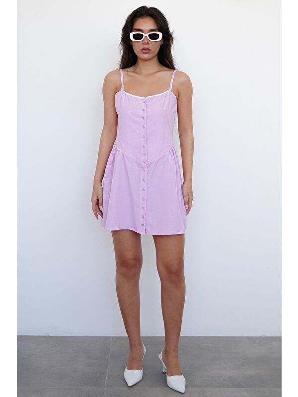 Madmext Pembe Pötikareli Kadın Mini Elbise Mg2387