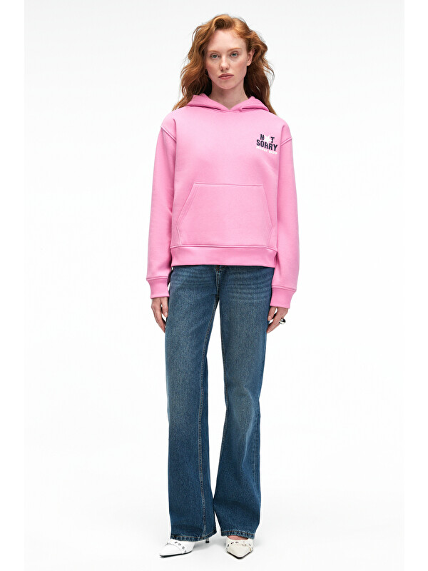 GRIMELANGE YUMEA Kadın Oversize Kapüşonlu Baskılı PEMBE Sweatshirt