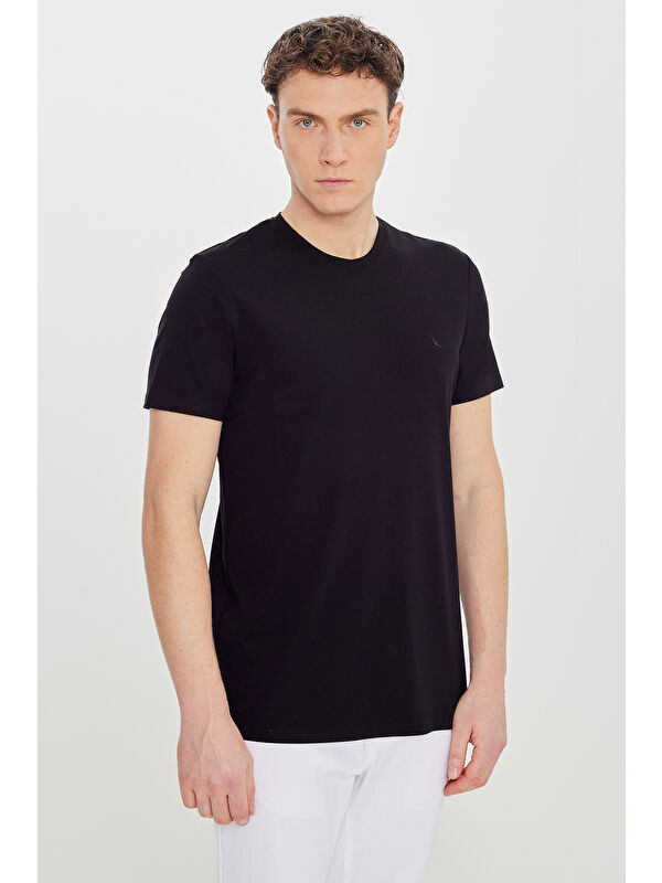 Altınyıldız Classics Erkek Siyah Yumuşak Dokulu Slim Fit Bisiklet Yaka Esnek Tişört