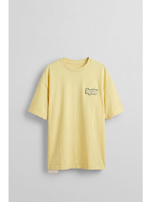 Abluka Online Erkek Boxy Fit Kabartma Nakışlı T-Shirt Sarı