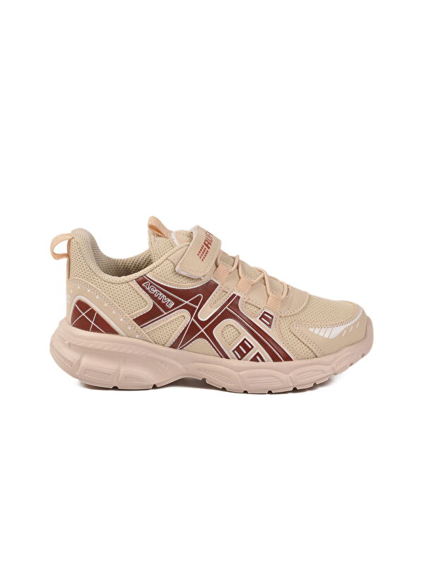 Ayakmod Bej Kahve Cırtlı Fileli Hafif Unisex Çocuk Spor Ayakkabı Ruffon F