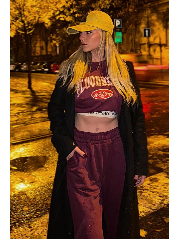 Madmext Bordo Bisiklet Yaka Alt Üst Eşofman Takım Mg2213