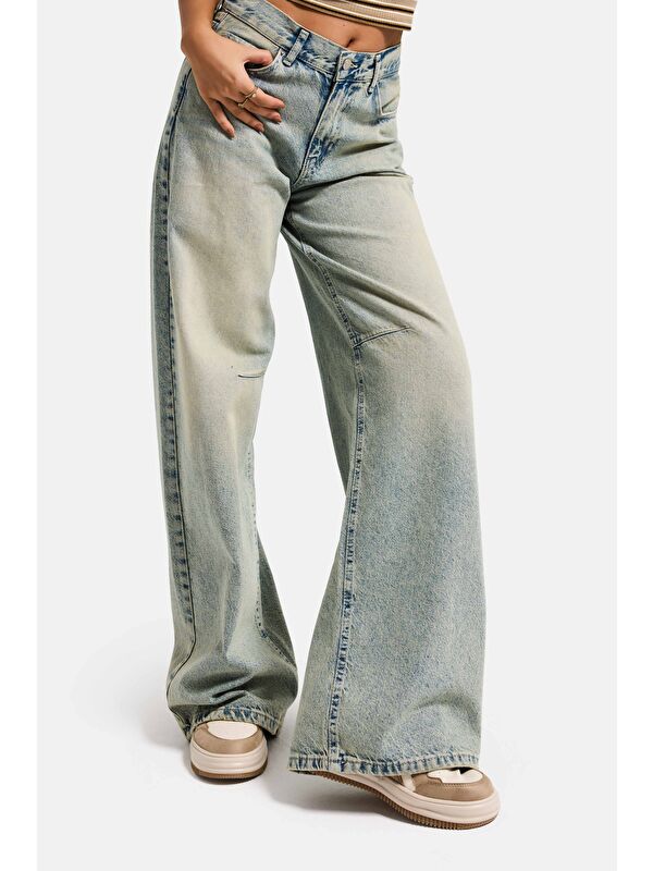 It's Basic Kadın T.Kot Rengi 4s6-67 Wide Leg Loose Fit %100 Pamuk Denim Jean