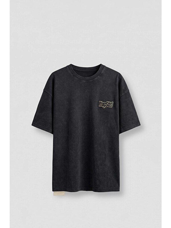 Abluka Online Erkek Boxy Fit Kabartma Nakışlı T-Shirt Siyah
