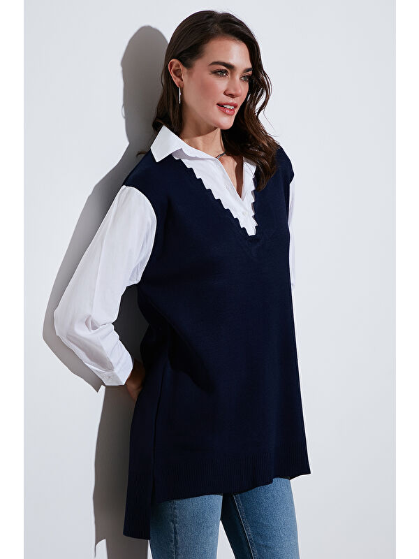Lela Modest Standart Fit Gömlek Yaka Tesettür Triko Tunik 4612148