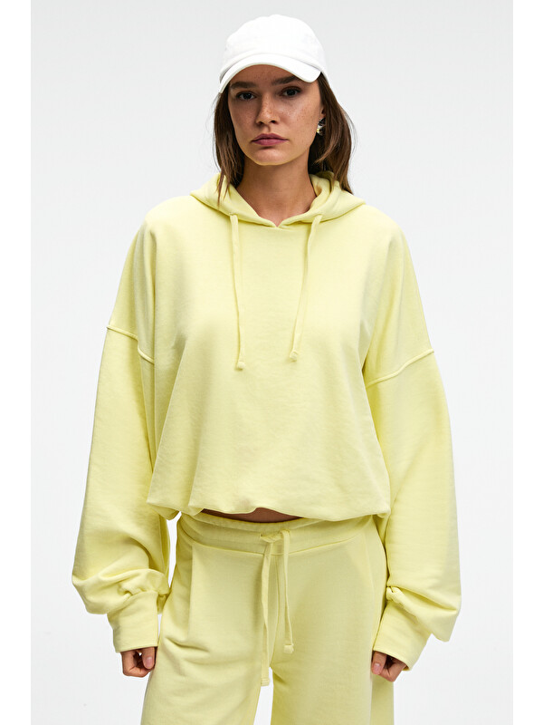 GRIMELANGE OLVERA Kadın Kapüşonlu Etek Ucu Balon Oversize SARI Sweatshirt