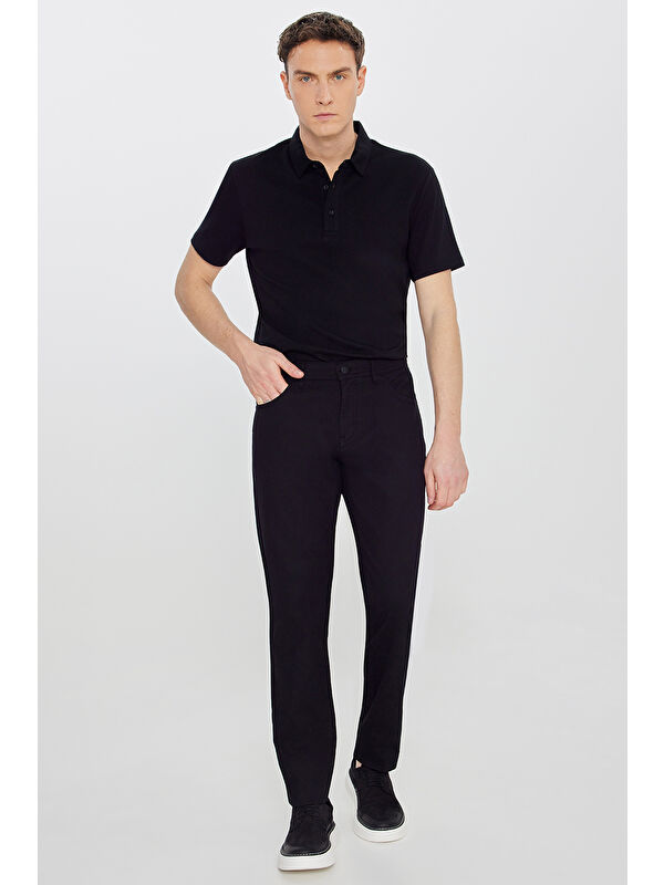 Altınyıldız Classics Erkek Siyah Pamuklu Slim Fit Dar Kesim 5 Cepli Armürlü Esnek Pantolon