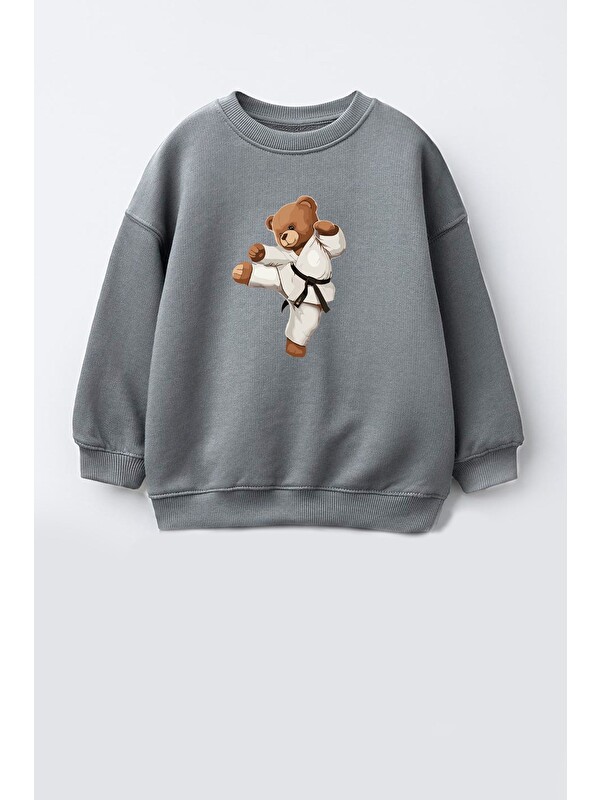 Monila Erkek Çocuk Ayıcık Baskılı 3 İplik Kumaş Pamuklu Sweatshirt