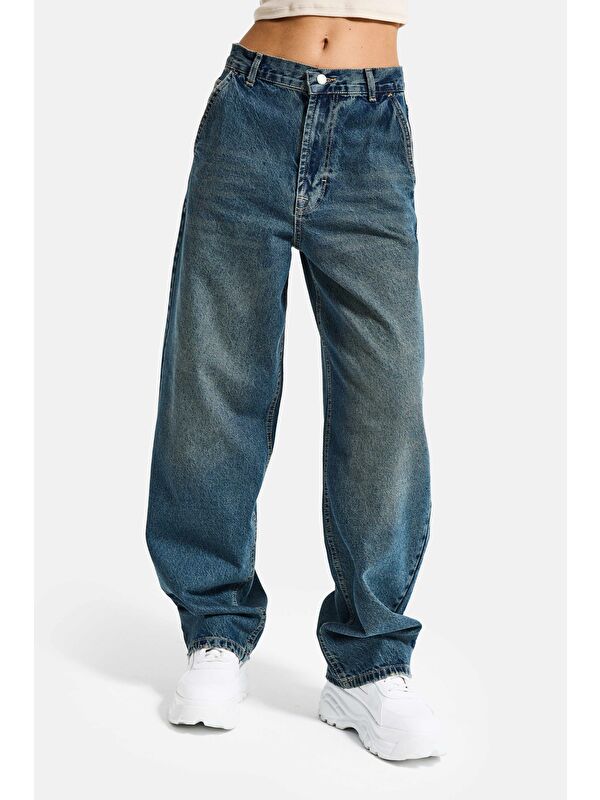 It's Basic Kadın Jean Rengi 2s6-8 Skater Fit Bol Kesim %100 Pamuk Denim Jean