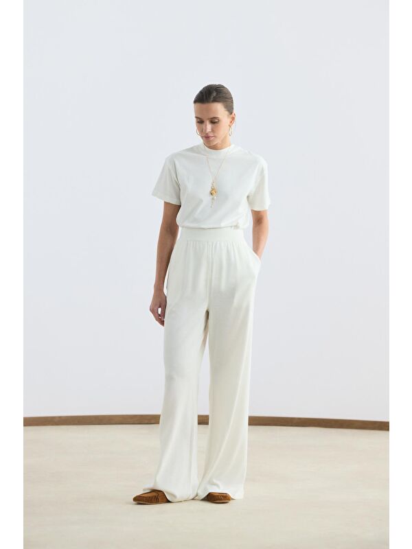 Kadriye Baştürk İnce Triko Pantolon Ekru