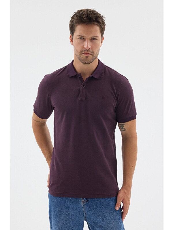 İMZA Mor Polo Yaka Pike Kısa Kol Slim Fit %100 Pamuk Tişört 1011260171