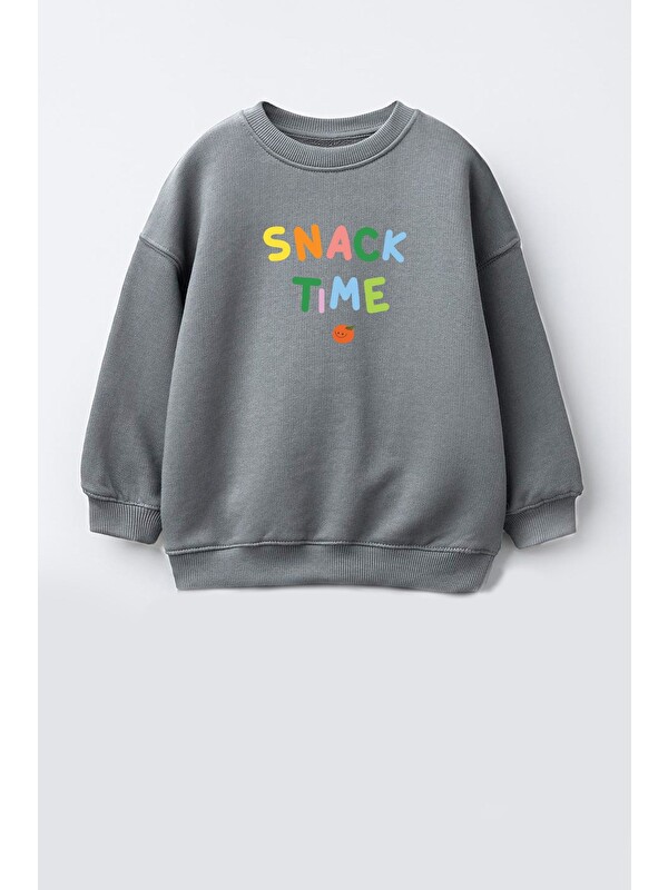 Monila Unisex Çocuk 3 İplik Kumaş Pamuklu Slogan Baskılı Sweatshirt