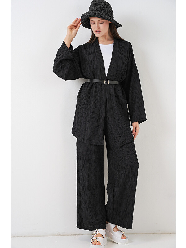 Bigdart Kadın Kimono Pantolon İkili Takım 30078 - Siyah