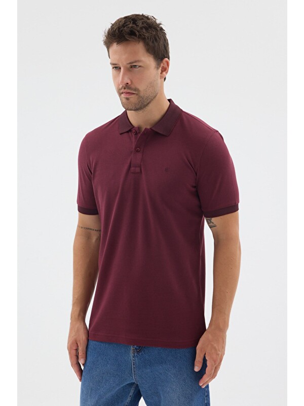 İMZA Bordo Polo Yaka Pike Kısa Kol Slim Fit %100 Pamuk Tişört 1011260171