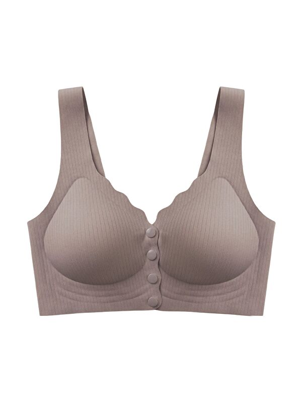 Cottonhill Seamless Bra - Feel | Kahverengi Lazer Kesim Çizgi Detaylı Önü Açılabilir Dikişsiz Kadın Sütyen