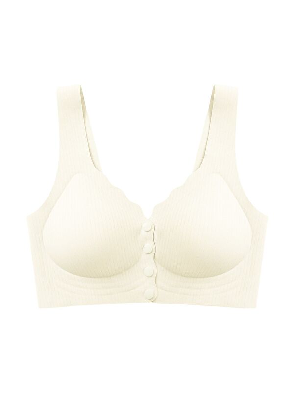 Cottonhill Seamless Bra - Feel | Krem Lazer Kesim Çizgi Detaylı Önü Açılabilir Dikişsiz Kadın Sütyen