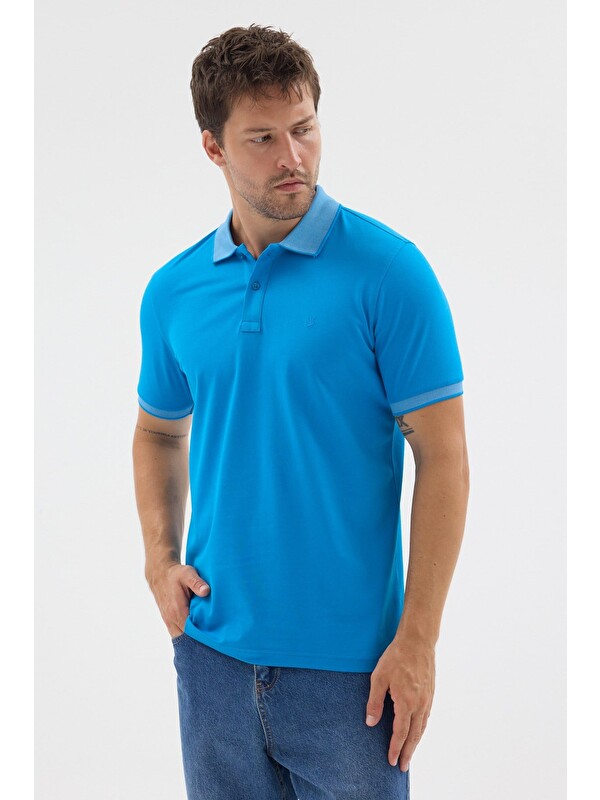 İMZA Turkuaz Polo Yaka Pike Kısa Kol Slim Fit %100 Pamuk Tişört 1011260171