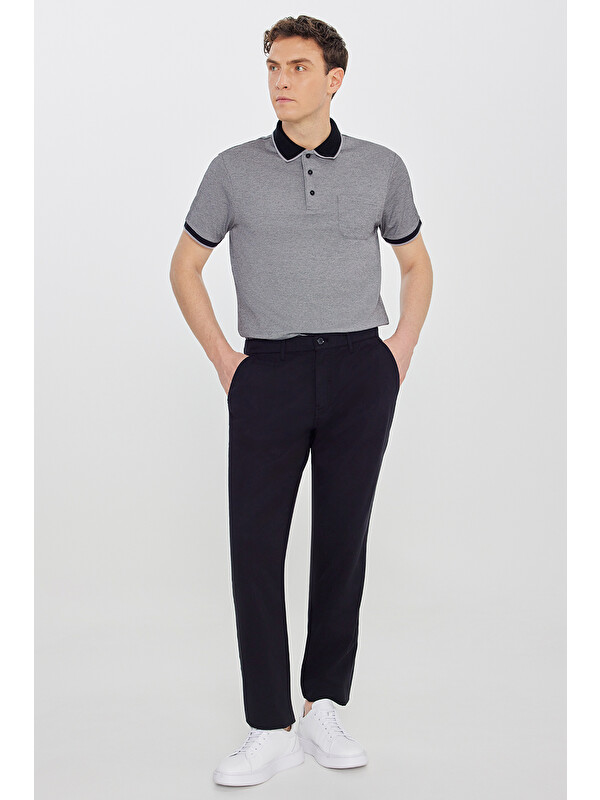 Altınyıldız Classics Erkek Siyah Pamuklu Slim Fit Dar Kesim Yan Cepli Armürlü Esnek Pantolon