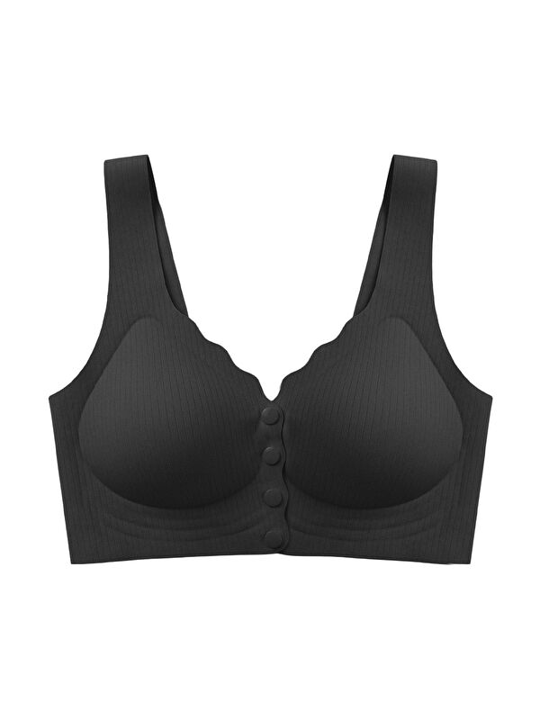 Cottonhill Seamless Bra - Feel | Siyah Lazer Kesim Çizgi Detaylı Önü Açılabilir Dikişsiz Kadın Sütyen