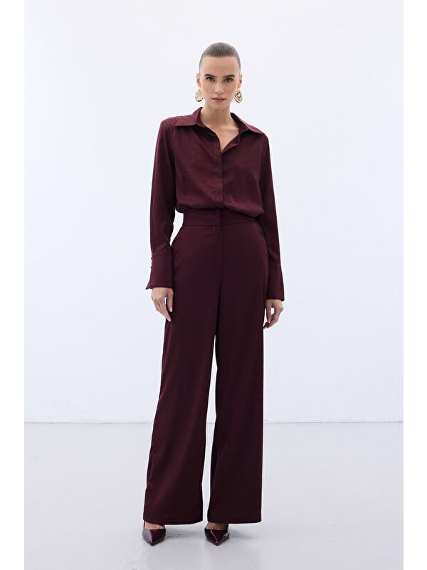 SATEEN Jakarlı Pantolon - Bordo