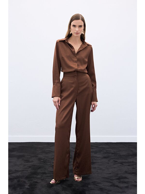 SATEEN Jakarlı Pantolon - Kahve