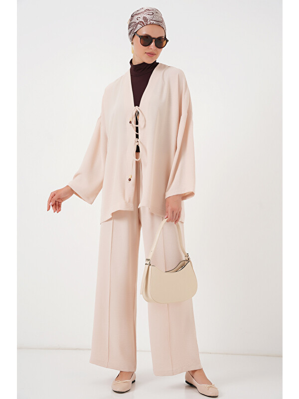 Bigdart Kadın Ayrobin Kimono Pantolon İkili Takım 6739 - Krem
