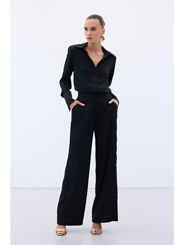 SATEEN Jakarlı Pantolon - Siyah