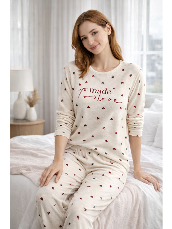 Formo Kadın Desenli  Waffle Kumaş Yüksek Kalite Düğmeli Uzun Kollu Pijama Takımı