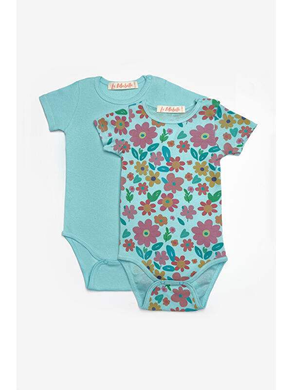 Le Mabelle Mint Çiçek Desenli İkili Kız Bebek Zıbın Set - Zoe