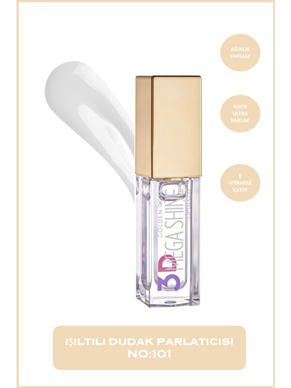 GOLDEN ROSE 3D Mega Shine Lipgloss 101 CLEAR Dudak Parlatıcısı 5,2 ml