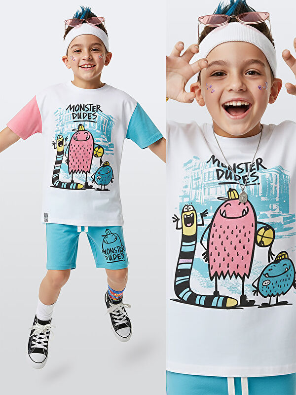 Denokids Monster Dudes Erkek Çocuk T-shirt Şort Takım