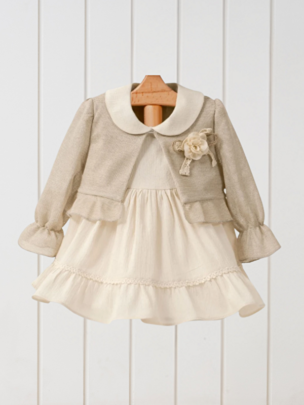 Mymio Bebe Yaka Dantel Detaylı Kız Bebek Elbise ve Bolero 2'li Takım