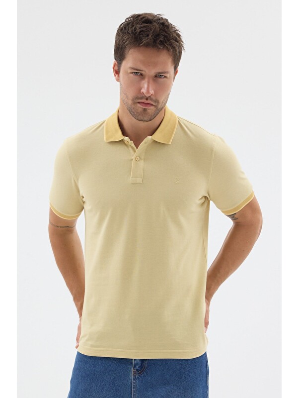 İMZA Sarı Polo Yaka Pike Kısa Kol Slim Fit %100 Pamuk Tişört 1011260171