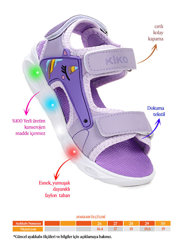 Günlük Işıklı Cırtlı Kız Çocuk Sandalet Ayakkabı - Görsel 3