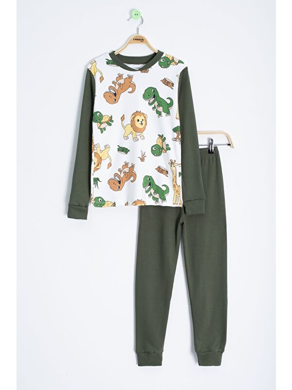 Cansın Mini Haki Hayvanlar Alemi Baskı Erkek Çocuk Pijama Takımı 22764