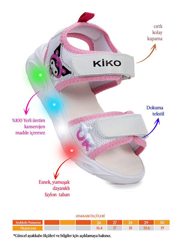 Kuruza Günlük Işıklı Cırtlı Kız Çocuk Sandalet Ayakkabı - Görsel 3