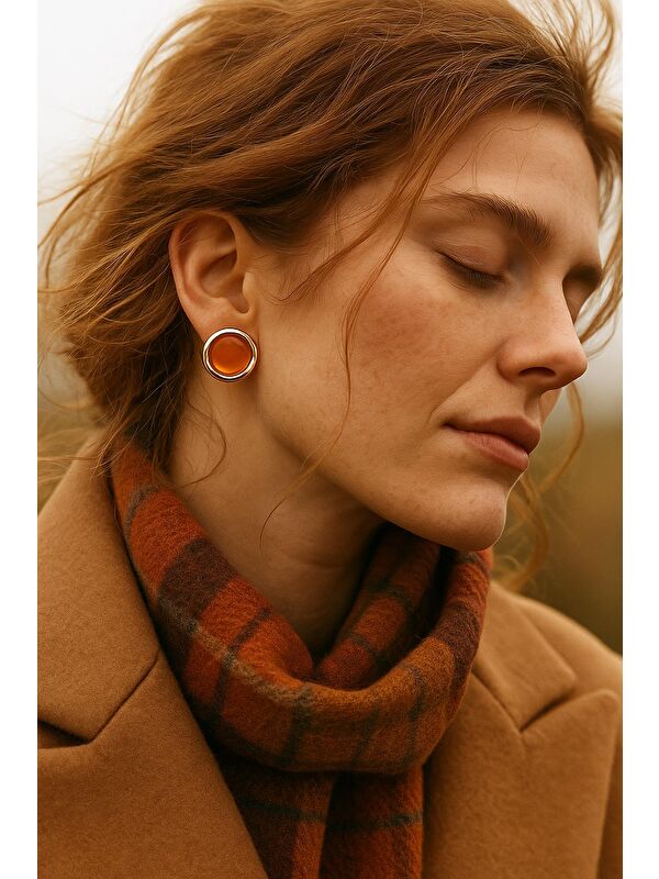 New Obsessions Gold Detaylı Renkli Yuvarlak  Çelik Vintage Küpe