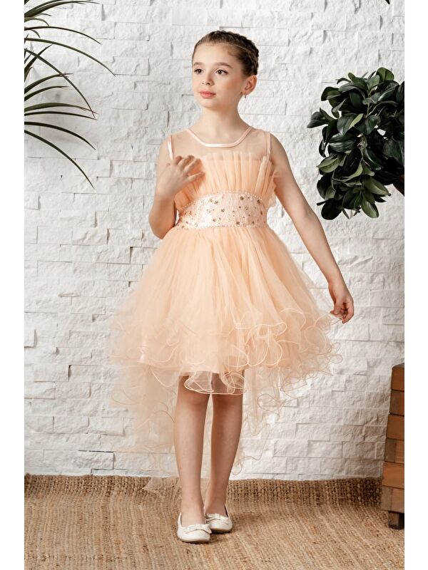 Mnk Baby & Kids Uzun Kuyruk Tütülü Askılı Kız Filira Elbise MNK0584