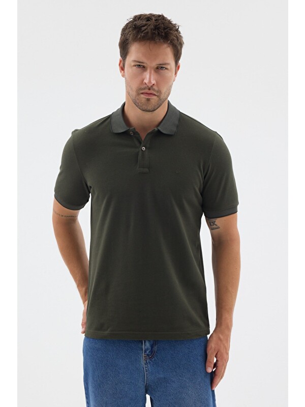 İMZA Haki Polo Yaka Pike Kısa Kol Slim Fit %100 Pamuk Tişört 1011260171