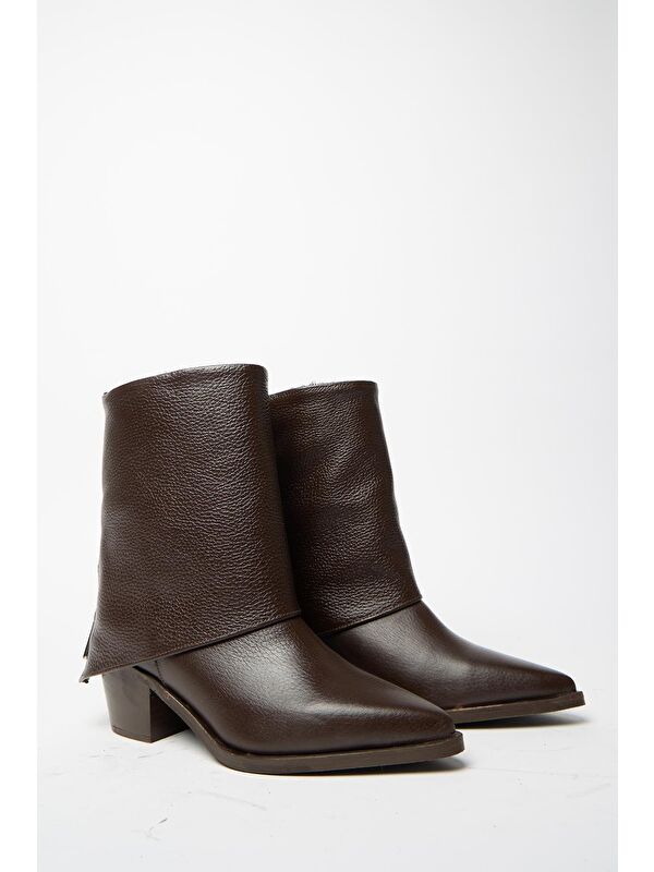 Kadın Kahverengi Hakiki Deri Western Topuklu Bot – Sivri Burun & Fermuar Aksesuarlı - Görsel 3