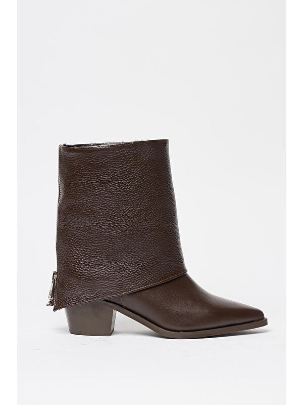 Kadın Kahverengi Hakiki Deri Western Topuklu Bot – Sivri Burun & Fermuar Aksesuarlı - Görsel 4