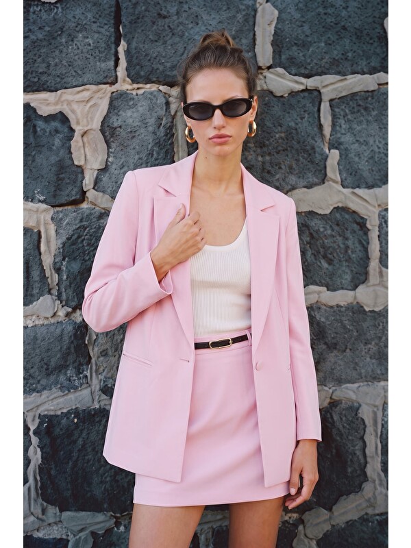 SATEEN Keten Görünümlü Ceket - Pembe