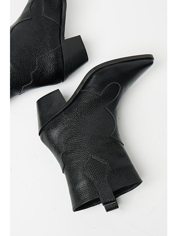 Kadın Siyah Hakiki Deri Western Kovboy Bot – Sivri Burun Topuklu - Görsel 3