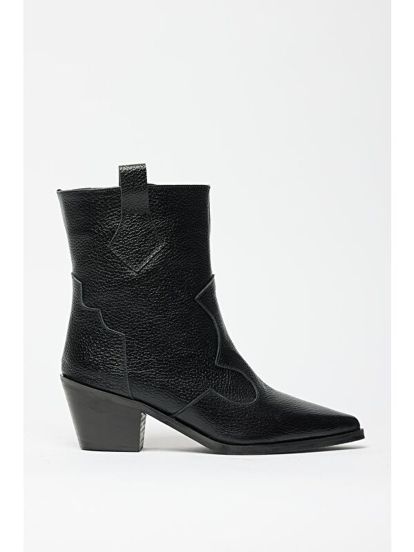 Kadın Siyah Hakiki Deri Western Kovboy Bot – Sivri Burun Topuklu - Görsel 5