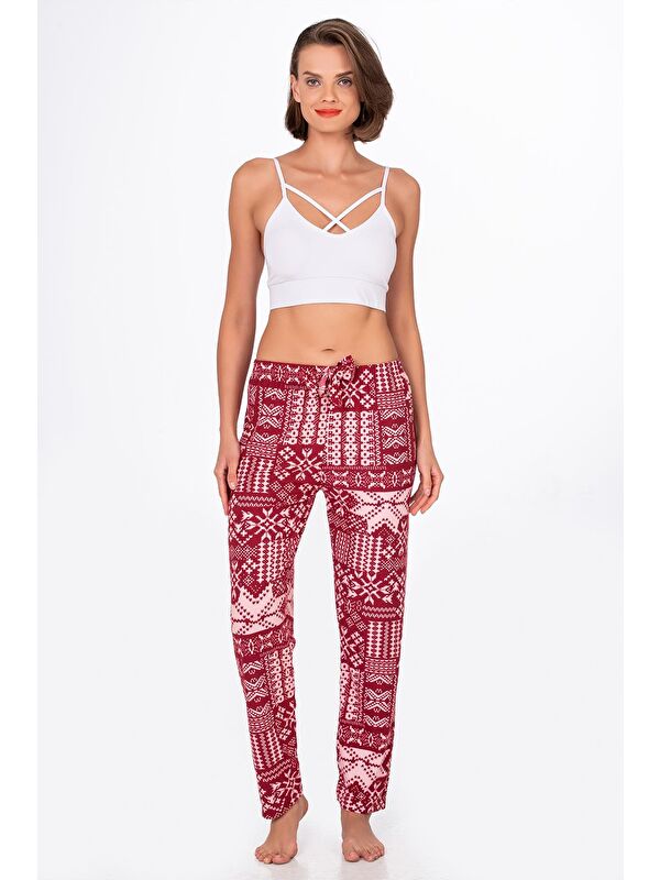 Kompedan Kadın Süet Kış Desenli Pijama Tek Alt
