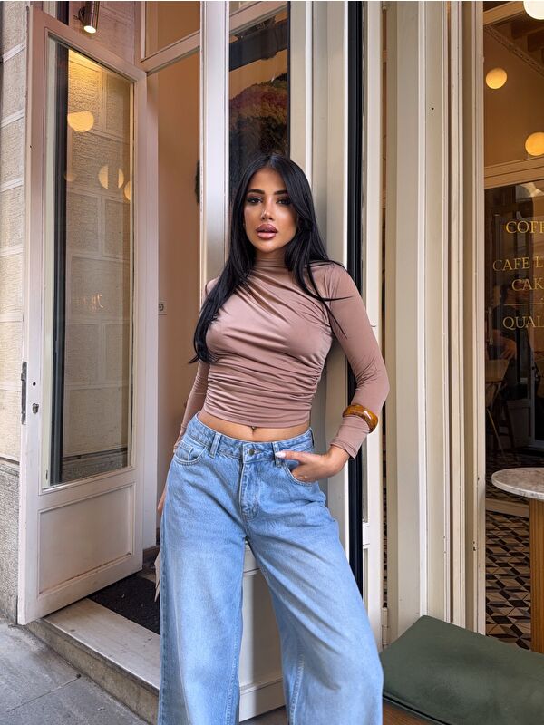 carla10 Yarım Balıkçı Vizon Sandy Bluz