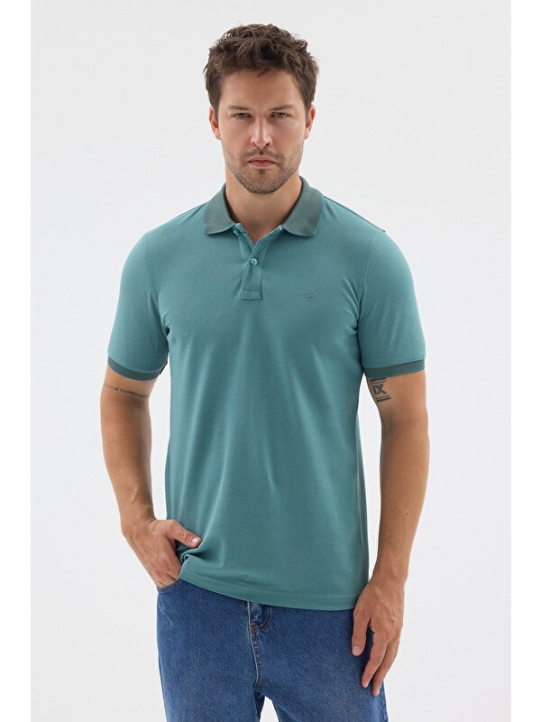 İMZA Yeşil Polo Yaka Pike Kısa Kol Slim Fit %100 Pamuk Tişört 1011260171