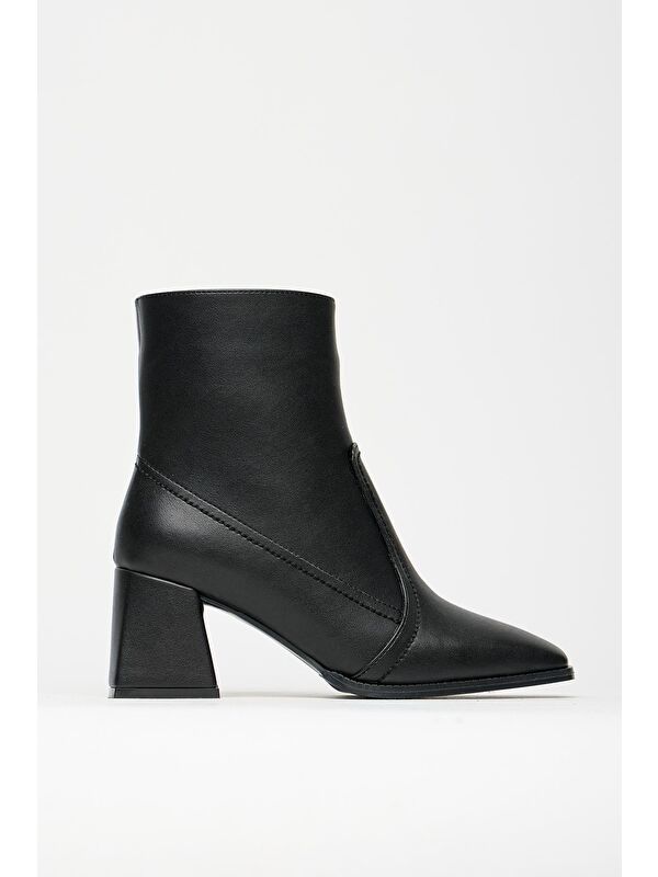 Kadın Siyah Küt Burun Topuklu Bot & Bootie – Fermuarlı Günlük - Görsel 3