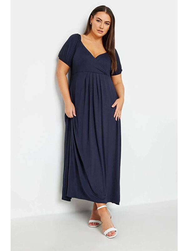 Stil Diva Büyük Beden Göğüs Dekolteki V Yaka Beli Lastikli Maxi Elbise 302970