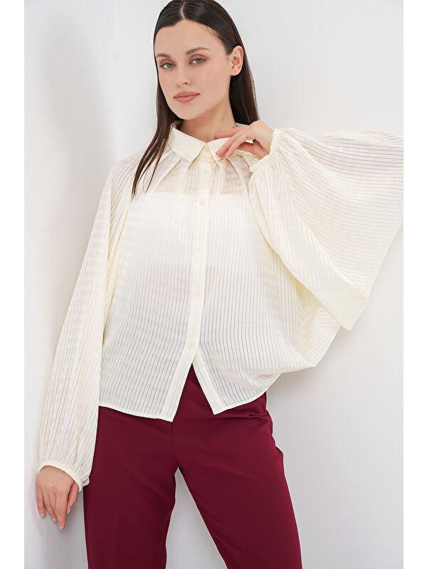 Bigdart Kadın Yarasa Kol Oversize Gömlek 20368 - Ekru